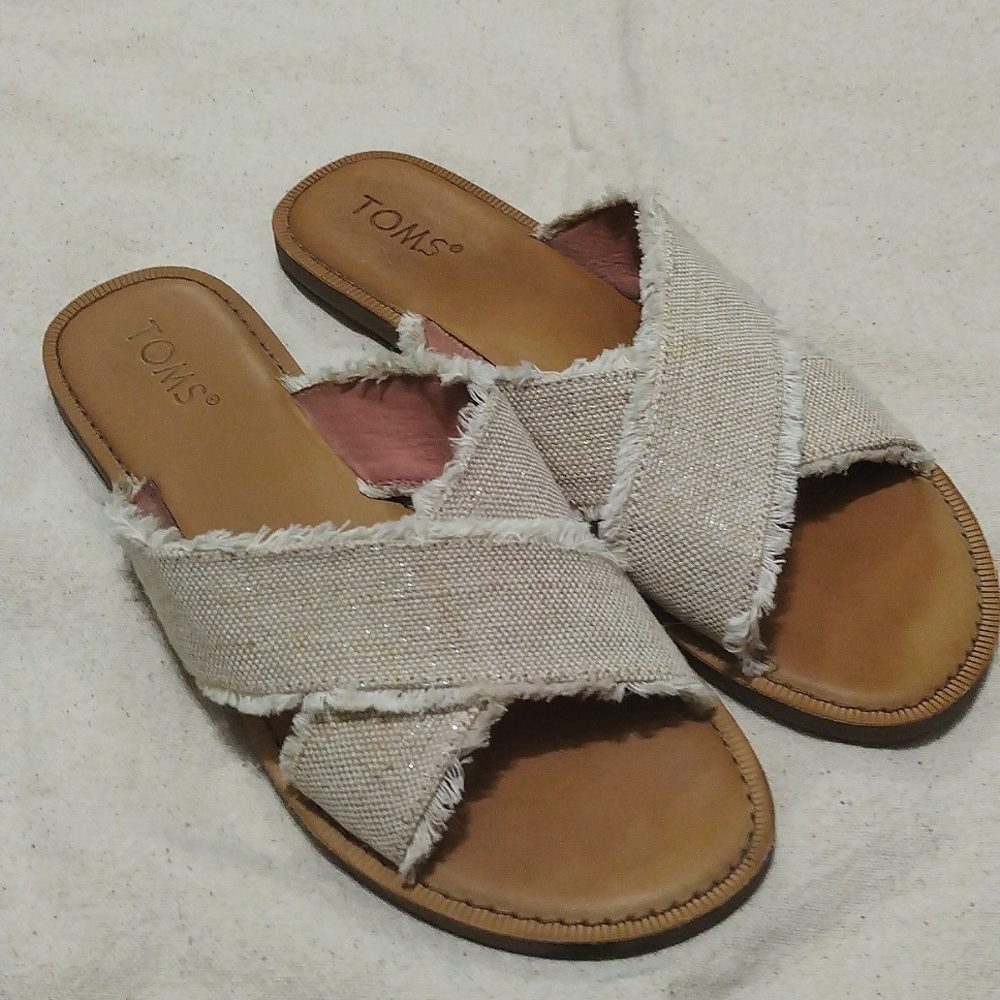 Toms Viv Natural Metallic Jute Slip On Sandals Size 9